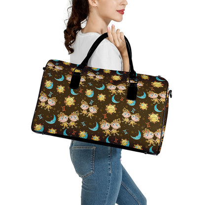 Cute Cartoon Gemini Pattern Print Leather Duffle Bag