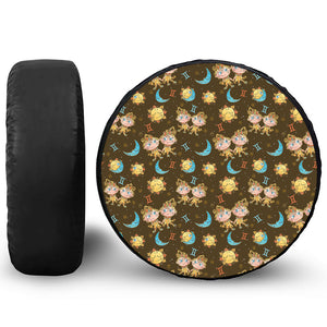 Cute Cartoon Gemini Pattern Print Leather Spare Tire Cover