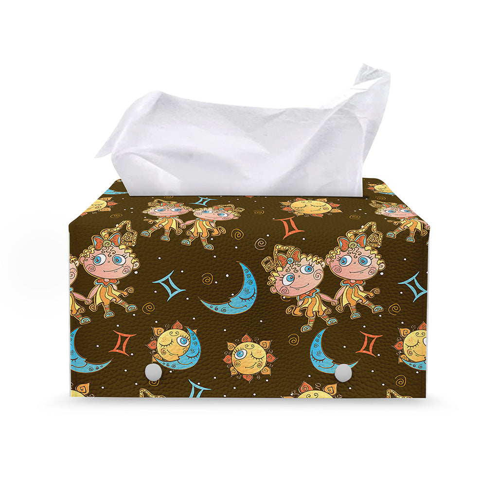 Cute Cartoon Gemini Pattern Print Leather Tissue Box Cover