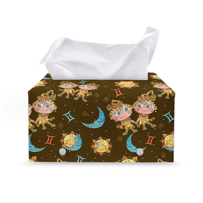 Cute Cartoon Gemini Pattern Print Leather Tissue Box Cover