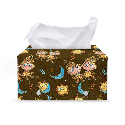 Cute Cartoon Gemini Pattern Print Leather Tissue Box Cover