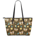 Cute Cartoon Gemini Pattern Print Leather Tote Bag With Zipper