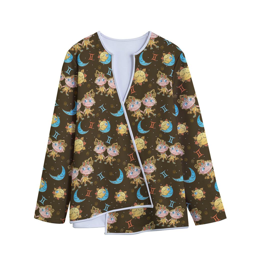 Cute Cartoon Gemini Pattern Print Long Sleeve Short Coat