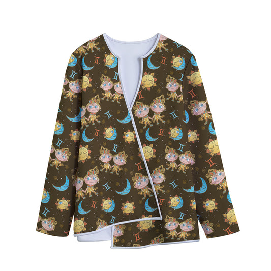 Cute Cartoon Gemini Pattern Print Long Sleeve Short Coat