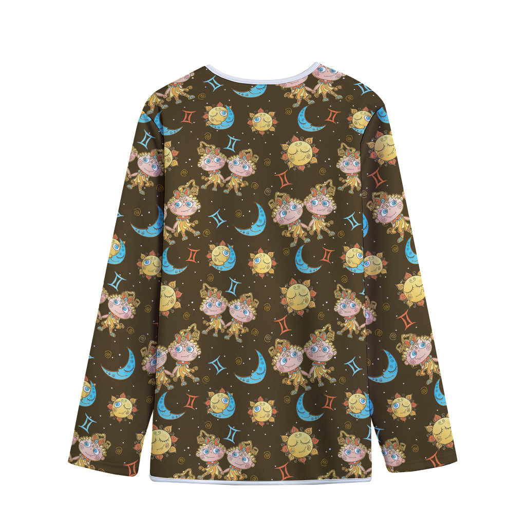 Cute Cartoon Gemini Pattern Print Long Sleeve Short Coat