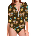 Cute Cartoon Gemini Pattern Print Long Sleeve Swimsuit