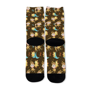 Cute Cartoon Gemini Pattern Print Long Socks