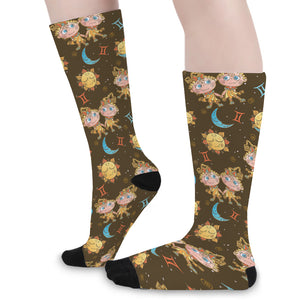 Cute Cartoon Gemini Pattern Print Long Socks