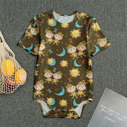 Cute Cartoon Gemini Pattern Print Men's Bodysuit