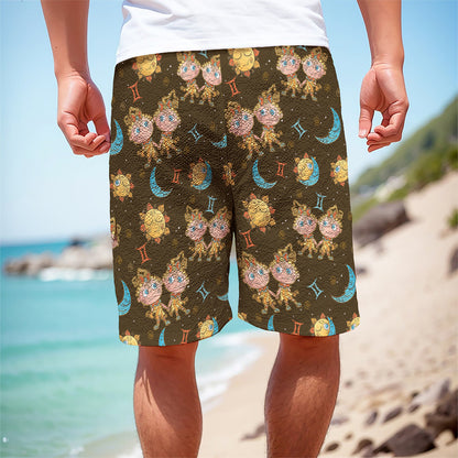 Cute Cartoon Gemini Pattern Print Men's Cargo Shorts