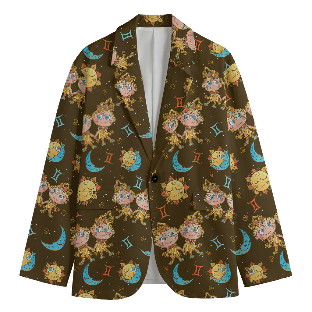 Cute Cartoon Gemini Pattern Print Men's Cotton Blazer