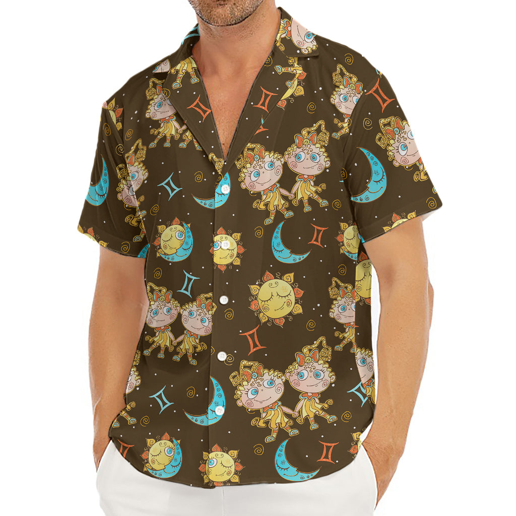 Cute Cartoon Gemini Pattern Print Men's Deep V-Neck Shirt