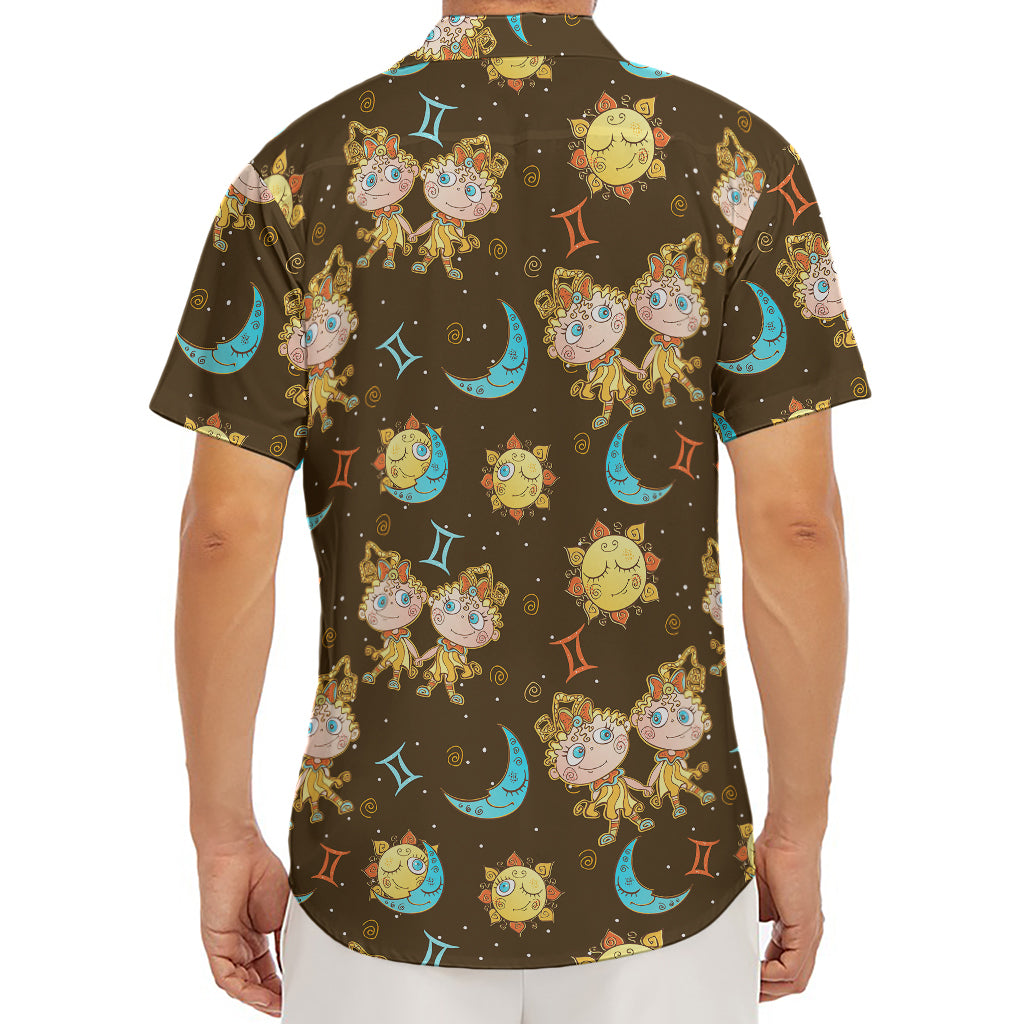 Cute Cartoon Gemini Pattern Print Men's Deep V-Neck Shirt
