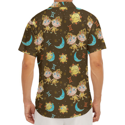 Cute Cartoon Gemini Pattern Print Men's Deep V-Neck Shirt
