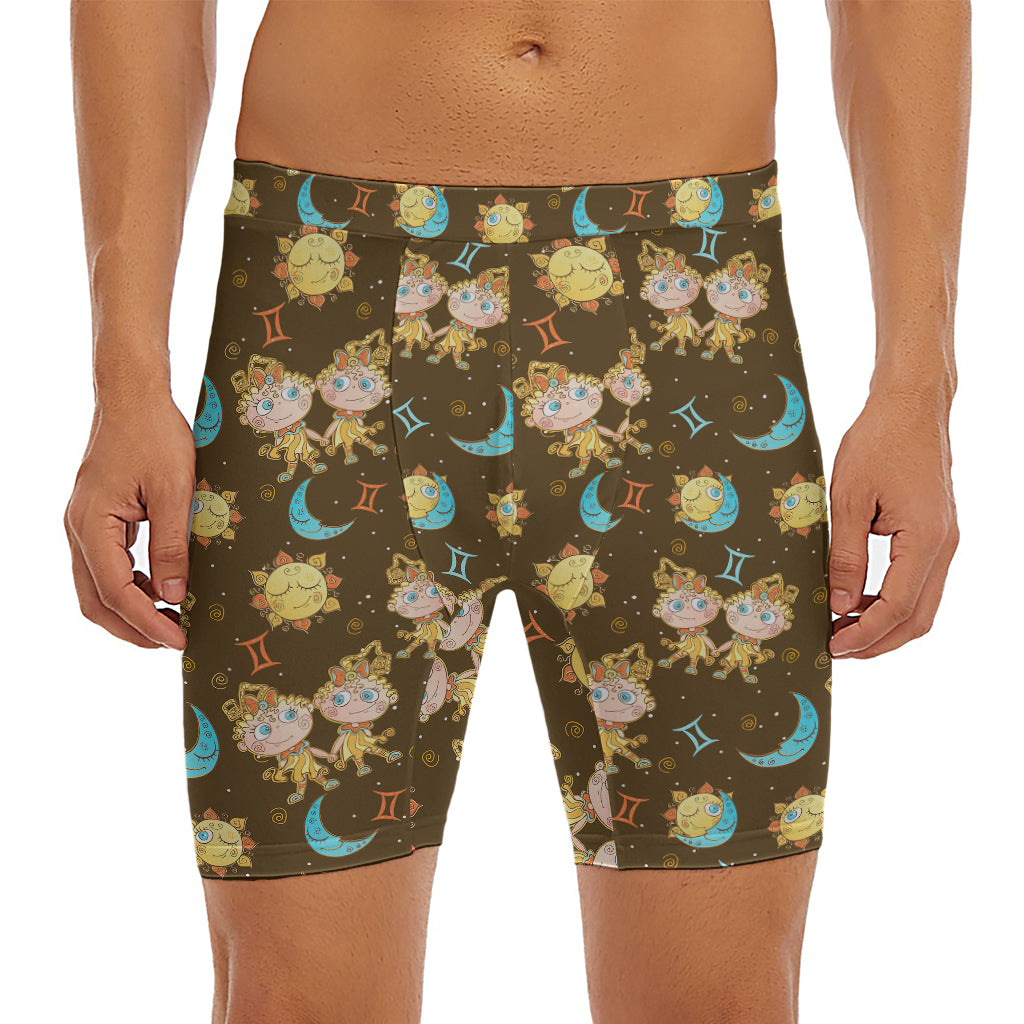 Cute Cartoon Gemini Pattern Print Men's Long Boxer Briefs
