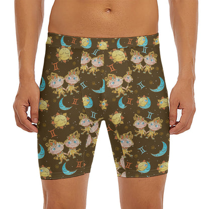 Cute Cartoon Gemini Pattern Print Men's Long Boxer Briefs