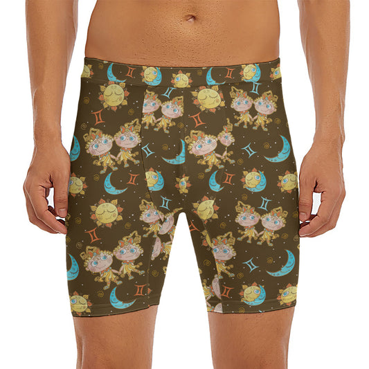 Cute Cartoon Gemini Pattern Print Men's Long Boxer Briefs