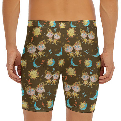 Cute Cartoon Gemini Pattern Print Men's Long Boxer Briefs