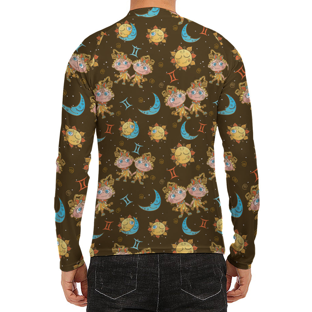 Cute Cartoon Gemini Pattern Print Men's Long Sleeve Rash Guard