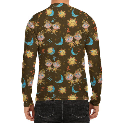 Cute Cartoon Gemini Pattern Print Men's Long Sleeve Rash Guard