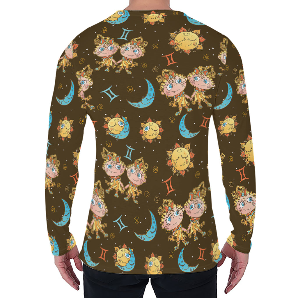 Cute Cartoon Gemini Pattern Print Men's Long Sleeve T-Shirt