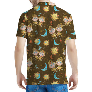 Cute Cartoon Gemini Pattern Print Men's Polo Shirt