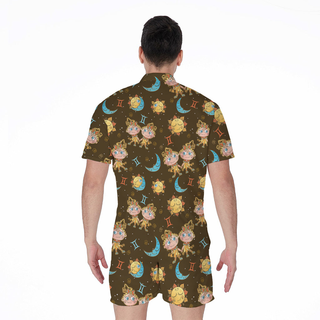 Cute Cartoon Gemini Pattern Print Men's Rompers