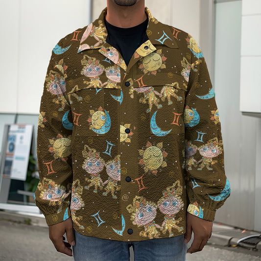 Cute Cartoon Gemini Pattern Print Men's Shirt Jacket