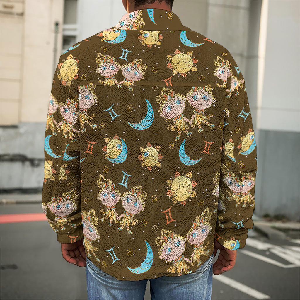 Cute Cartoon Gemini Pattern Print Men's Shirt Jacket