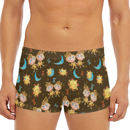 Cute Cartoon Gemini Pattern Print Men's Short Boxer Briefs