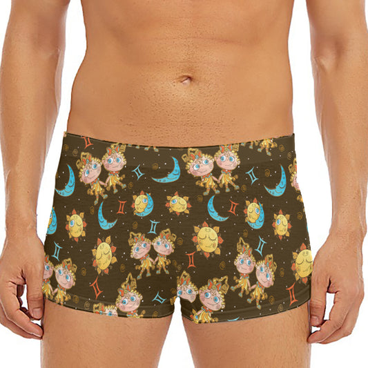 Cute Cartoon Gemini Pattern Print Men's Short Boxer Briefs