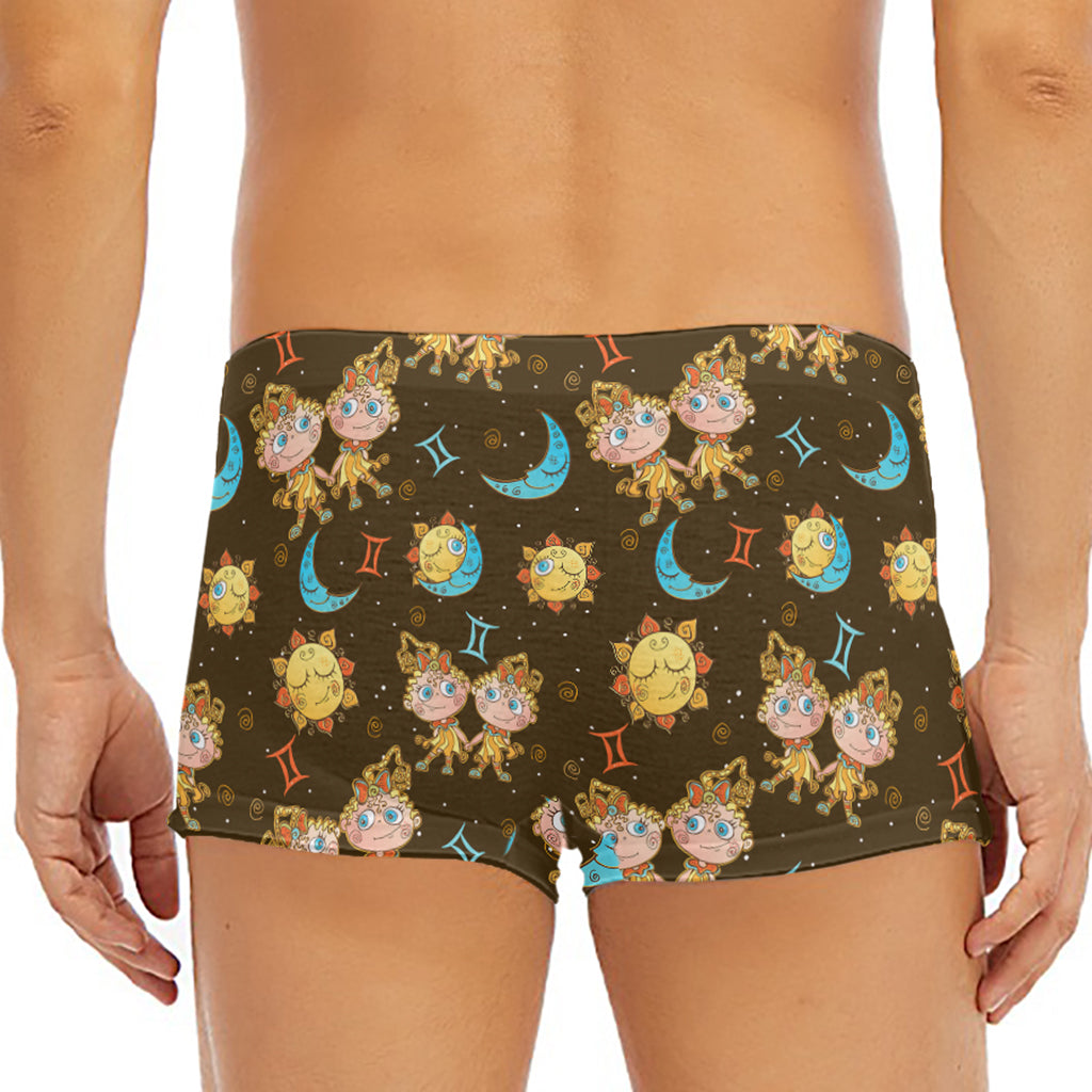 Cute Cartoon Gemini Pattern Print Men's Short Boxer Briefs
