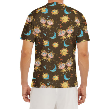 Cute Cartoon Gemini Pattern Print Men's Short Sleeve Rash Guard