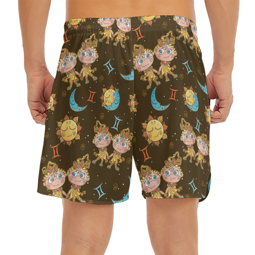 Cute Cartoon Gemini Pattern Print Men's Split Running Shorts