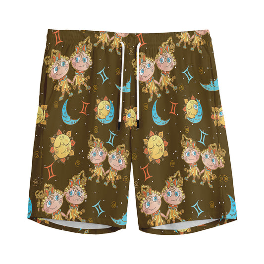 Cute Cartoon Gemini Pattern Print Men's Sports Shorts