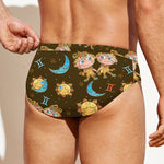 Cute Cartoon Gemini Pattern Print Men's Swim Briefs