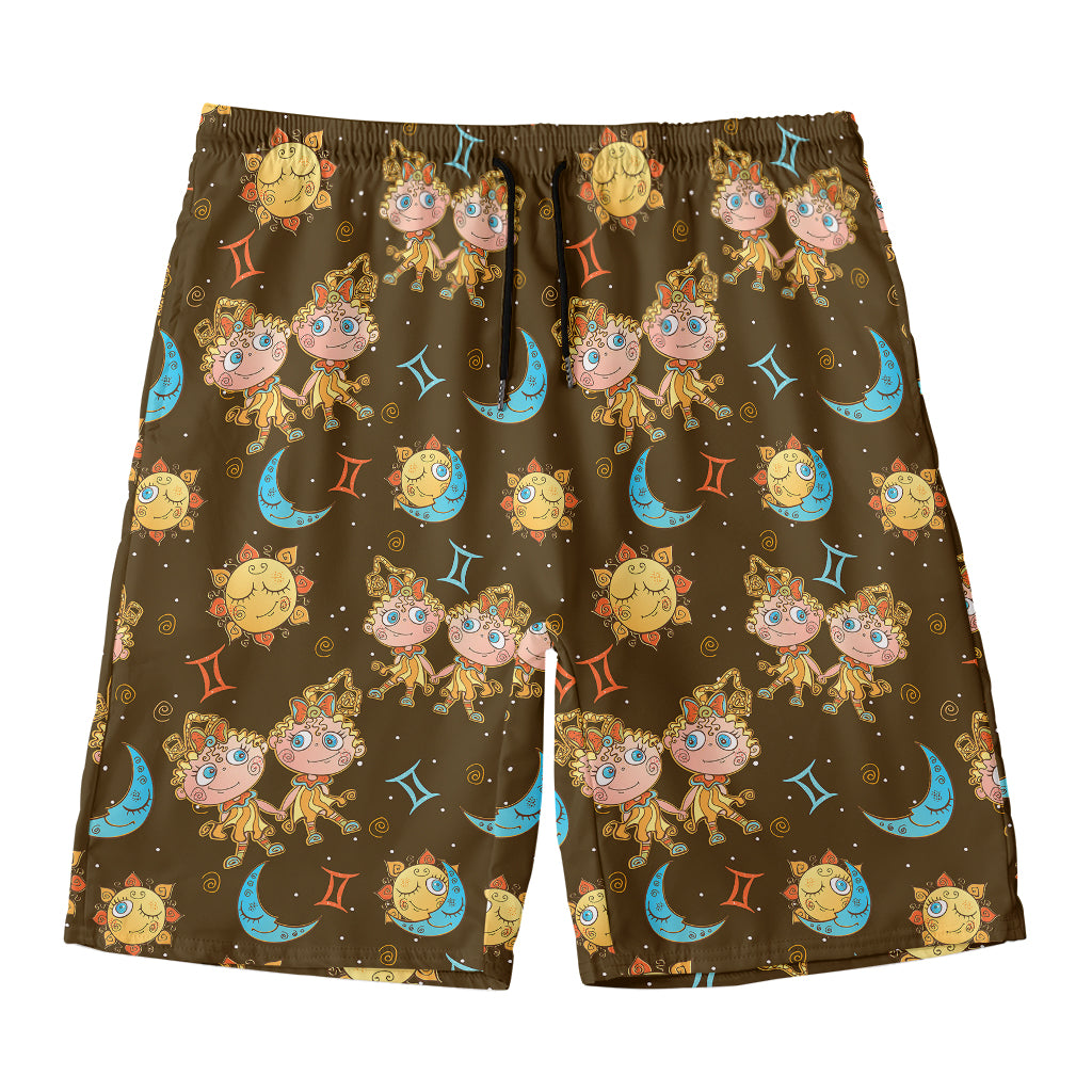 Cute Cartoon Gemini Pattern Print Men's Swim Trunks