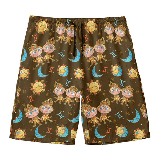 Cute Cartoon Gemini Pattern Print Men's Swim Trunks