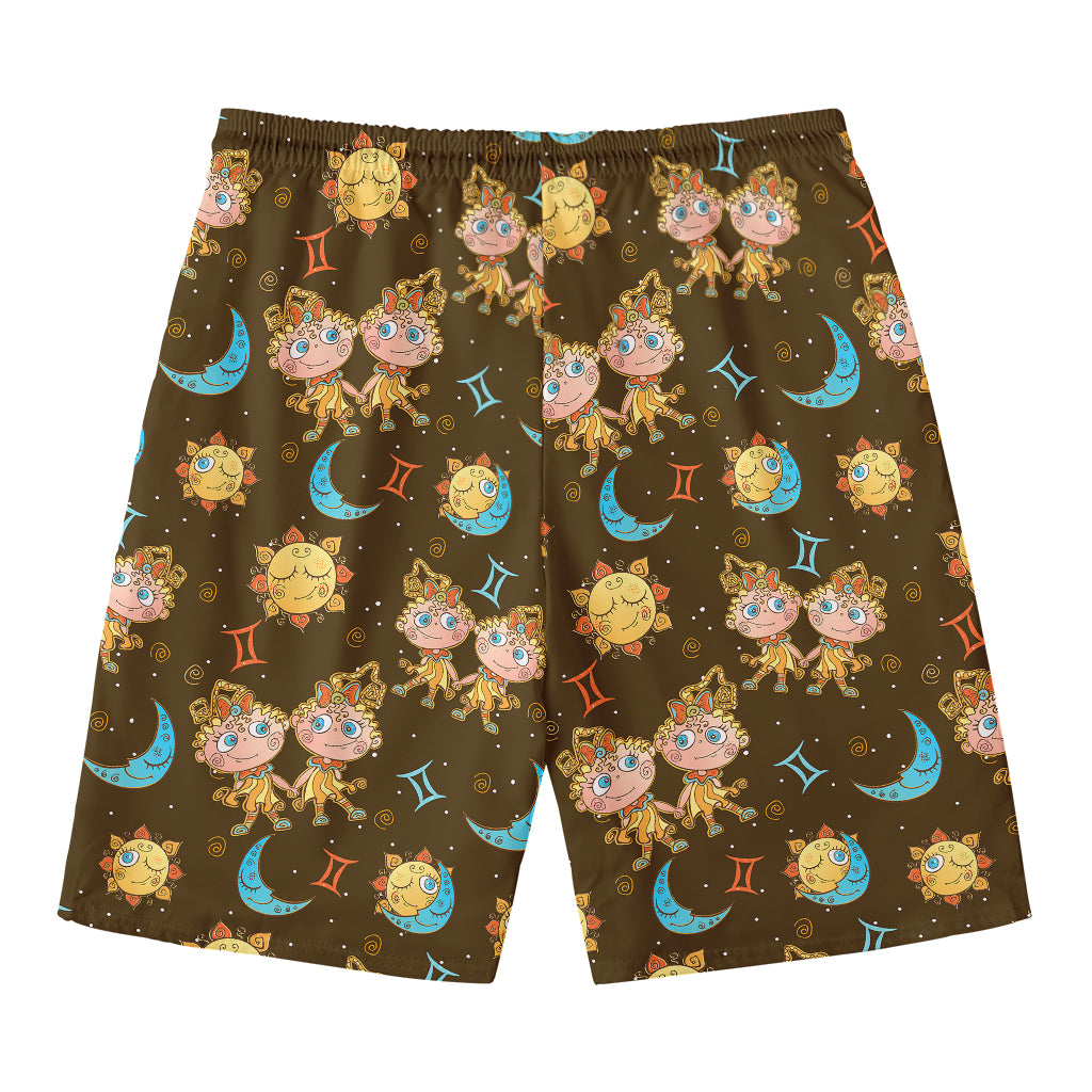 Cute Cartoon Gemini Pattern Print Men's Swim Trunks