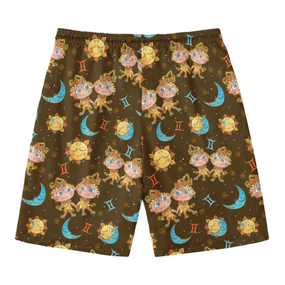 Cute Cartoon Gemini Pattern Print Men's Swim Trunks