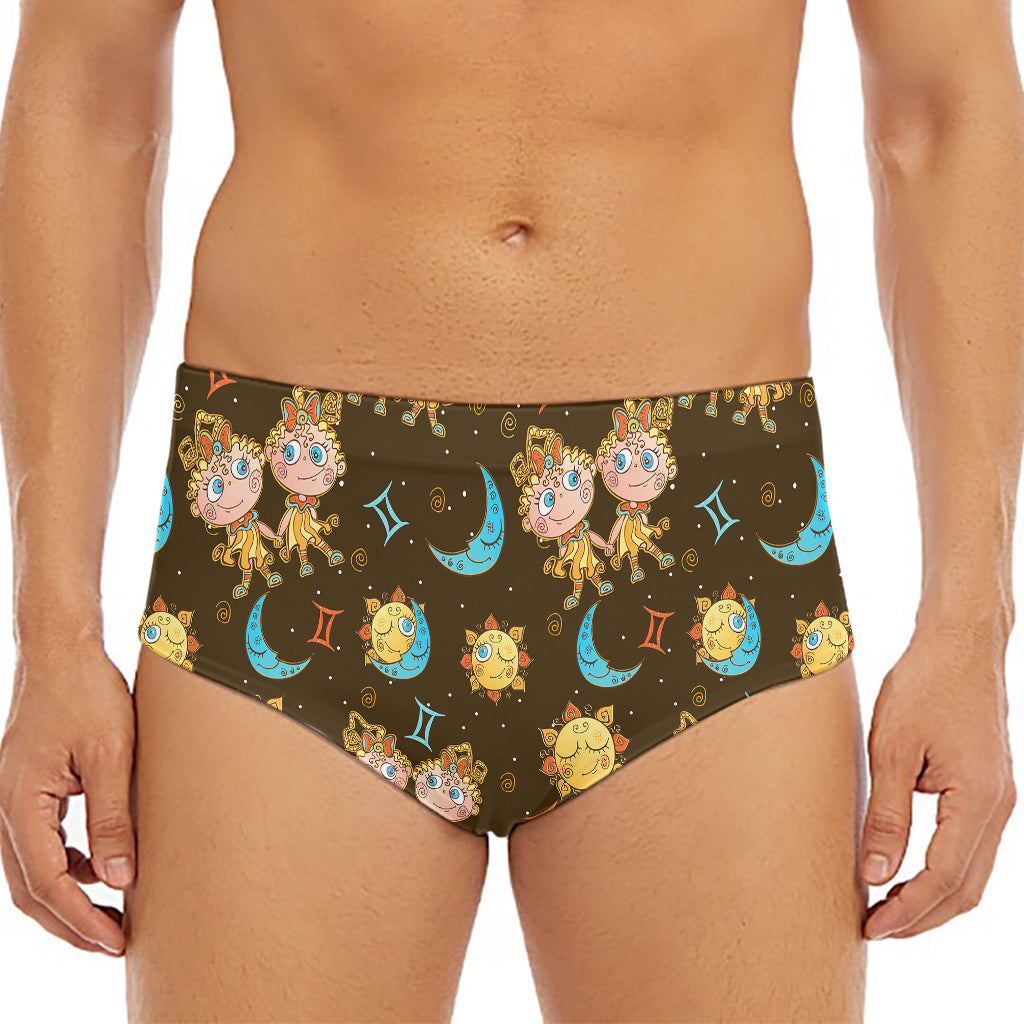 Cute Cartoon Gemini Pattern Print Men's Triangle Swim Briefs