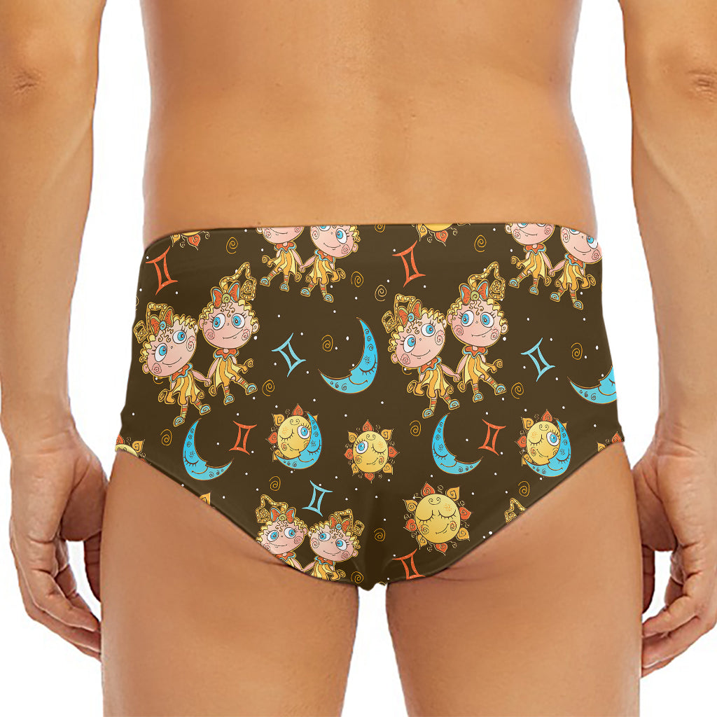 Cute Cartoon Gemini Pattern Print Men's Triangle Swim Briefs