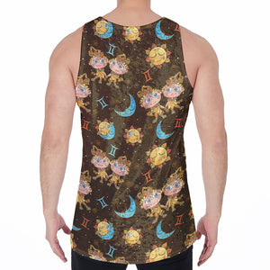 Cute Cartoon Gemini Pattern Print Men's Velvet Tank Top