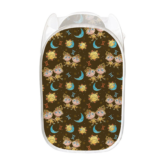 Cute Cartoon Gemini Pattern Print Mesh Laundry Hamper