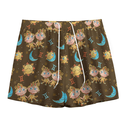 Cute Cartoon Gemini Pattern Print Mesh Shorts