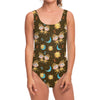 Cute Cartoon Gemini Pattern Print One Piece Swimsuit