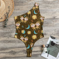 Cute Cartoon Gemini Pattern Print One Shoulder Bodysuit