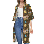 Cute Cartoon Gemini Pattern Print Open Front Beach Cover Up