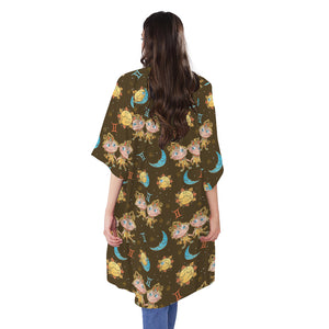 Cute Cartoon Gemini Pattern Print Open Front Beach Cover Up