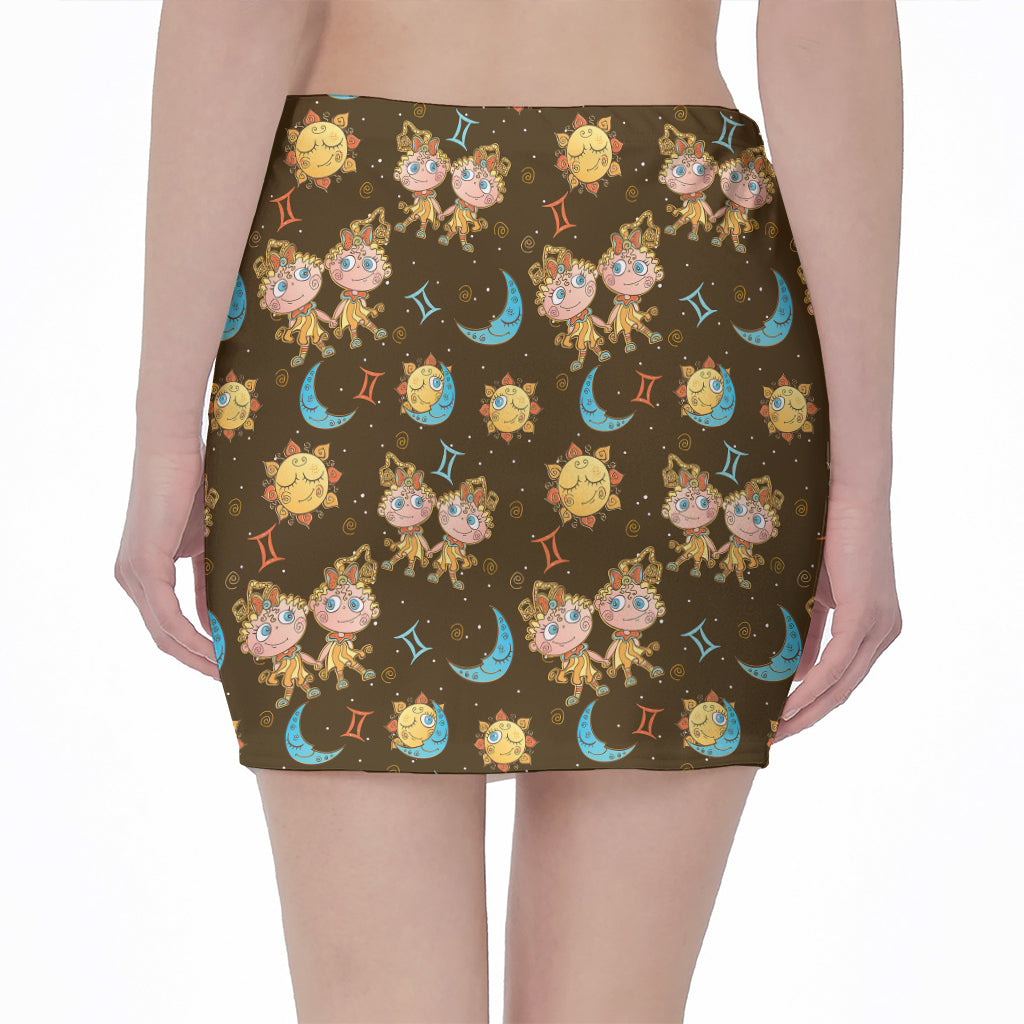 Cute Cartoon Gemini Pattern Print Pencil Mini Skirt